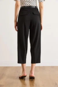 Olalook Women's Black Belted Pleated Polyviscon Fabric Carrot Trousers - Image 6