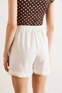 Olalook Women's White Lyocell Pocketed Loose Shorts with Elastic Back Waist - Image 6