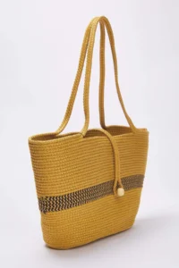 SHOES Camel Color Bloklu with cover Wicker Women Medium Size Shoulder Bag - Image 3