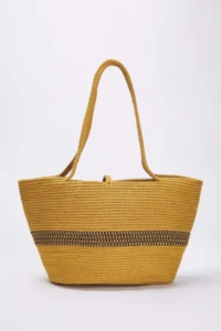 SHOES Camel Color Bloklu with cover Wicker Women Medium Size Shoulder Bag - Image 4