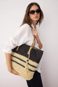SHOES Multi Colorful Wicker Hand Knitted Maxi Size Women Shoulder Bag