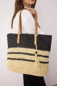 SHOES Multi Colorful Wicker Hand Knitted Maxi Size Women Shoulder Bag - Image 2