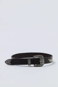 Siedres x Trendyolmilla Dark Brown GENUINE Leather Embroidery Detailed Antik with buckle Women Belt - Image 2