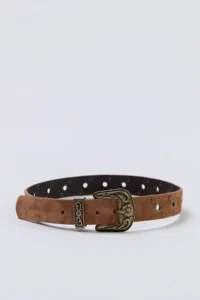 Siedres x Trendyolmilla Tan GENUINE Leather eyelet Detailed Antik with buckle Women Belt - Image 2