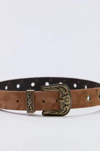 Siedres x Trendyolmilla Tan GENUINE Leather eyelet Detailed Antik with buckle Women Belt - Image 3