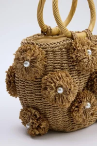 SHOES Camel Wicker Mini Size Women Shoulder Bag - Image 6