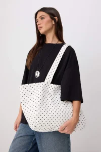 SHOES WHITE Polka Dot Women Maksi Size DENIM Shoulder Bag
