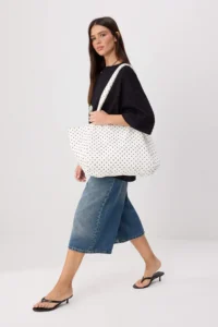 SHOES WHITE Polka Dot Women Maksi Size DENIM Shoulder Bag - Image 2