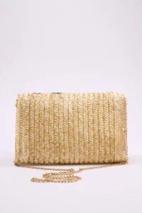SHOES Beige Cherry Embroidered Wicker Mini Size Women portfolio & Clutch Bag - Image 6