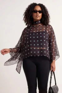Trendyol Curve Brown-Multicolored Siphon Weaving Plus Size Blouse