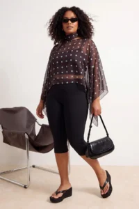 Trendyol Curve Brown-Multicolored Siphon Weaving Plus Size Blouse - Image 2