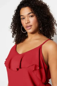 Trendyol Curve Red Adjustable Sleeveless Weaving with flywheel Yaka Plus Size Blouse - Image 4