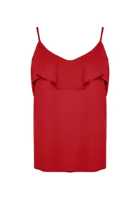 Trendyol Curve Red Adjustable Sleeveless Weaving with flywheel Yaka Plus Size Blouse - Image 7