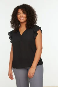 Trendyol Curve Black Weaving Button Detailed Blouse - Image 2