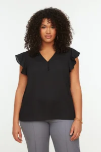 Trendyol Curve Black Weaving Button Detailed Blouse - Image 3