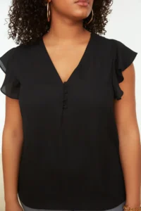 Trendyol Curve Black Weaving Button Detailed Blouse - Image 4