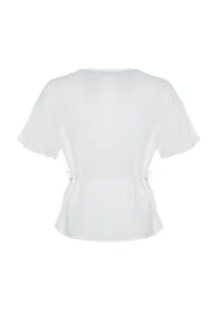 Trendyol Curve Ecru Weaving V-neck tied up Blouse - Image 8