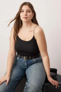 Trendyol Curve Black Spagetti Sleeveless Crop Ribbed Knitting Plus Size Blouse - Image 2