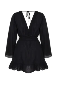 Trendyol Curve Black Double breasted Yaka Ruffled Skirt Weaving Plus Size Beach Dress - Image 6