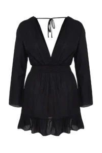 Trendyol Curve Black Double breasted Yaka Ruffled Skirt Weaving Plus Size Beach Dress - Image 8