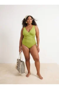 Trendyol Curve Oil Green Double breasted Binding Detailed Plus Size Swimsuit - Image 2