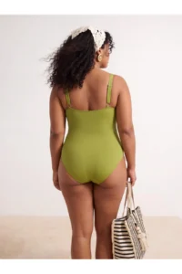 Trendyol Curve Oil Green Double breasted Binding Detailed Plus Size Swimsuit - Image 3