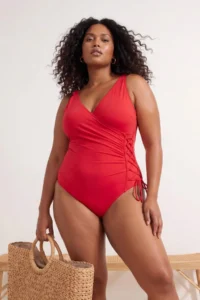 Trendyol Curve Pomegranate Blossom Double breasted Binding Detailed Plus Size Swimsuit - Image 2