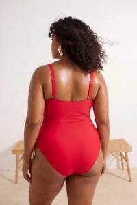 Trendyol Curve Pomegranate Blossom Double breasted Binding Detailed Plus Size Swimsuit - Image 3