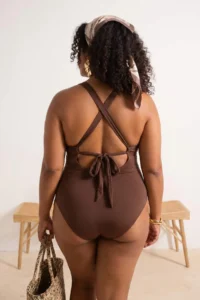 Trendyol Curve Brown Belde Cut Out Mesh/Tulle Detailed Plus Size Swimsuit - Image 3