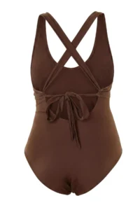 Trendyol Curve Brown Belde Cut Out Mesh/Tulle Detailed Plus Size Swimsuit - Image 6