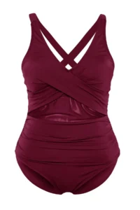 Trendyol Curve Burgundy Belde Cut Out Mesh/Tulle Detailed Plus Size Swimsuit - Image 6