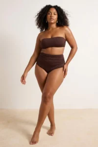 Trendyol Curve Brown High Waist Corseted Shirring Detailed Shaping Plus Size Bikini Bottom - Image 2