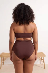 Trendyol Curve Brown High Waist Corseted Shirring Detailed Shaping Plus Size Bikini Bottom - Image 3