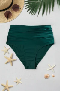 Trendyol Curve Green High Waist Corseted Shirring Detailed Shaping Plus Size Bikini Bottom