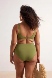 Trendyol Curve Oil Green High Waist Corseted Shirring Detailed Shaping Plus Size Bikini Bottom - Image 3
