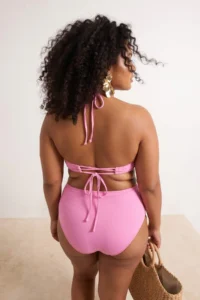Trendyol Curve Pink High Waist Corseted Ruffle Detailed Shaping Plus Size Bikini Bottom - Image 3