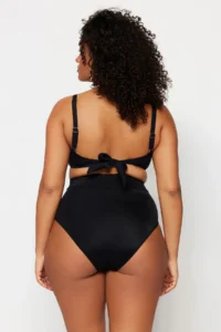 Trendyol Curve Black High Waist Verev Detailed Plus Size Bikini Bottom - Image 5
