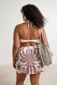 Trendyol Curve Brown Ethnic Patterned Shorts Etekli Mini Plus Size Bikini Bottom - Image 3