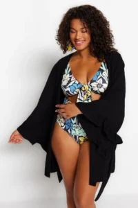 Trendyol Curve Black Kolu Frilly with flywheel Viscose beachwear Weaving Plus Size Kimono&Kaftan - Image 2