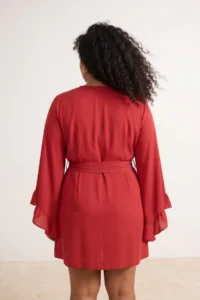 Trendyol Curve Brick Red Kolu Frilly with flywheel Viscose beachwear Weaving Plus Size Kimono&Kaftan - Image 3