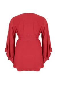 Trendyol Curve Brick Red Kolu Frilly with flywheel Viscose beachwear Weaving Plus Size Kimono&Kaftan - Image 5