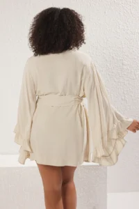 Trendyol Curve Ecru Kolu Frilly with flywheel Viscose beachwear Weaving Plus Size Kimono&Kaftan - Image 5