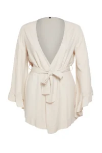 Trendyol Curve Ecru Kolu Frilly with flywheel Viscose beachwear Weaving Plus Size Kimono&Kaftan - Image 6