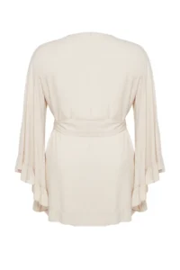 Trendyol Curve Ecru Kolu Frilly with flywheel Viscose beachwear Weaving Plus Size Kimono&Kaftan - Image 7