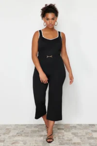 Trendyol Curve Black Stripe Detailed Square Neck bodycon Thin Knitwear Blouse