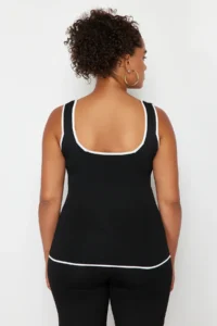 Trendyol Curve Black Stripe Detailed Square Neck bodycon Thin Knitwear Blouse - Image 6