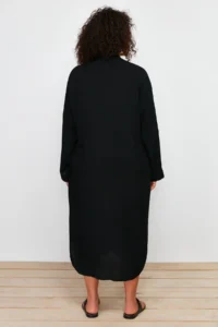Trendyol Curve Black Midi Size Apolet Detailed Weaving Plus Size Beach Dress - Image 6