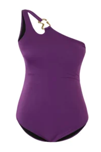 Trendyol Curve Purple One Shoulder Accessory Detailed Plus Size Swimsuit - Image 4