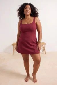 Trendyol Curve Burgundy Square Neck Etekli Plus Size Swimsuit - Image 2