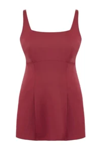 Trendyol Curve Burgundy Square Neck Etekli Plus Size Swimsuit - Image 5